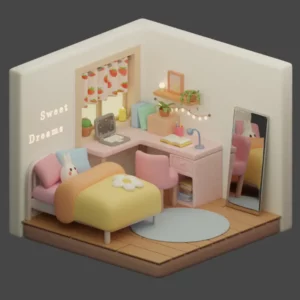 Image d'un rendu 3D d'une chambre de Giulia Litolff